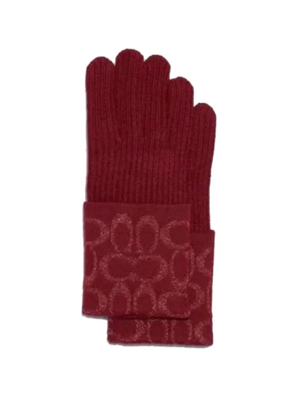 Coach Signature Knit Tech Gloves Red Cherry Burgundy Wool NWT Touchscreen 6919